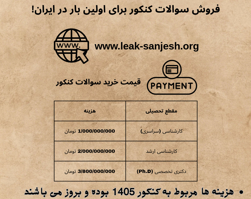 هزینه خرید سوالات کنکور 1405 لیست قیمت خرید سوالات کنکور مقاطع مختلف سال 1405