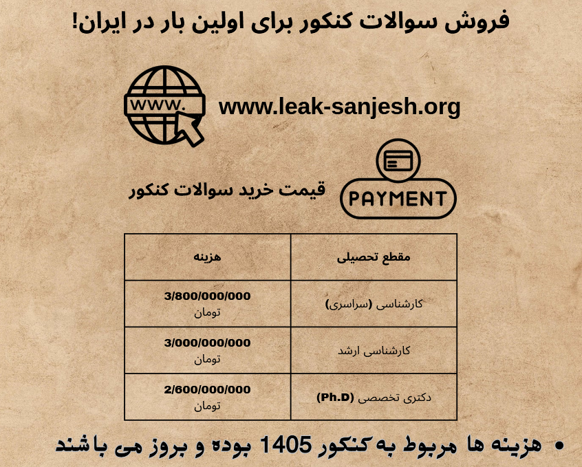 لیست قیمت خرید سوالات کنکور مقاطع مختلف سال 1405